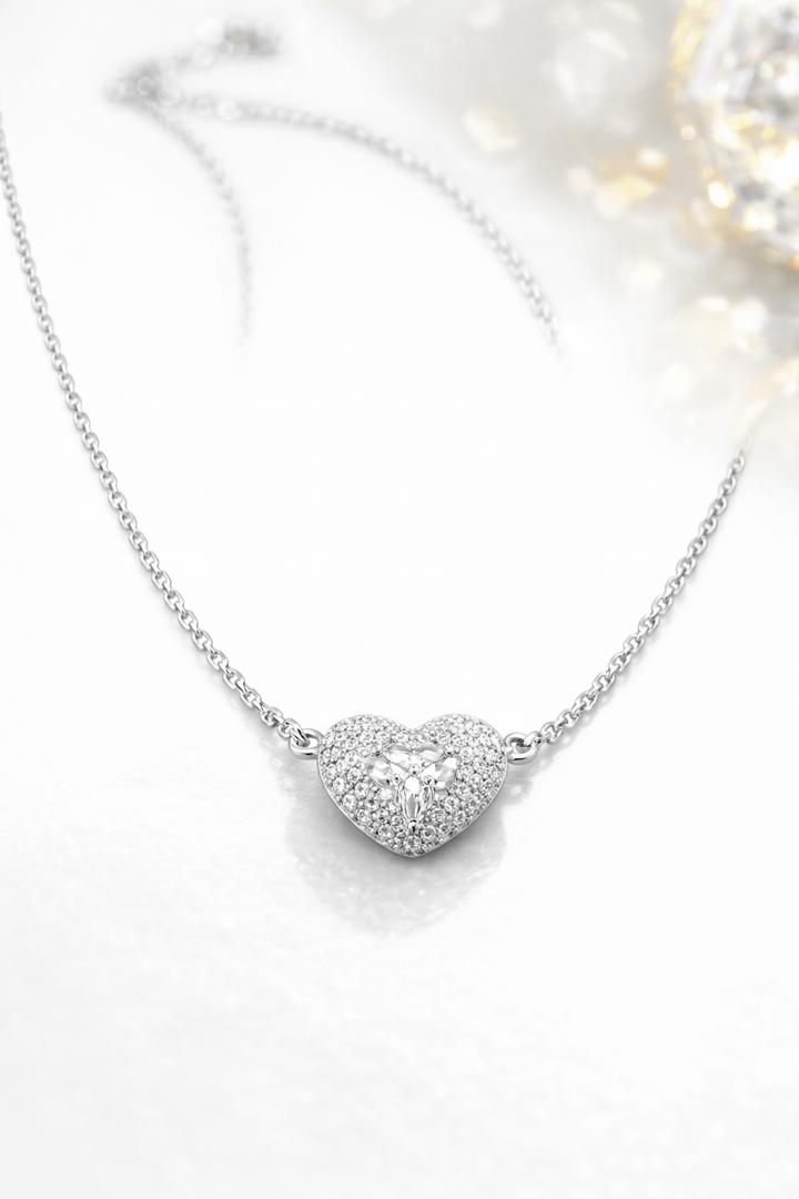 Collier Argent 925 Pendentif Cœur Pavé Zircons