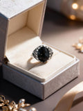 Bague Homme Argent 925 Pierre Noire Facettée Couronne Royale