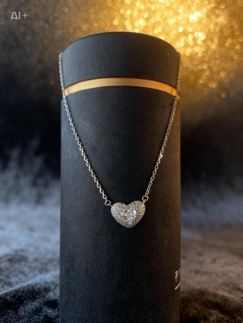 Collier Argent 925 Pendentif Cœur Pavé Zircons