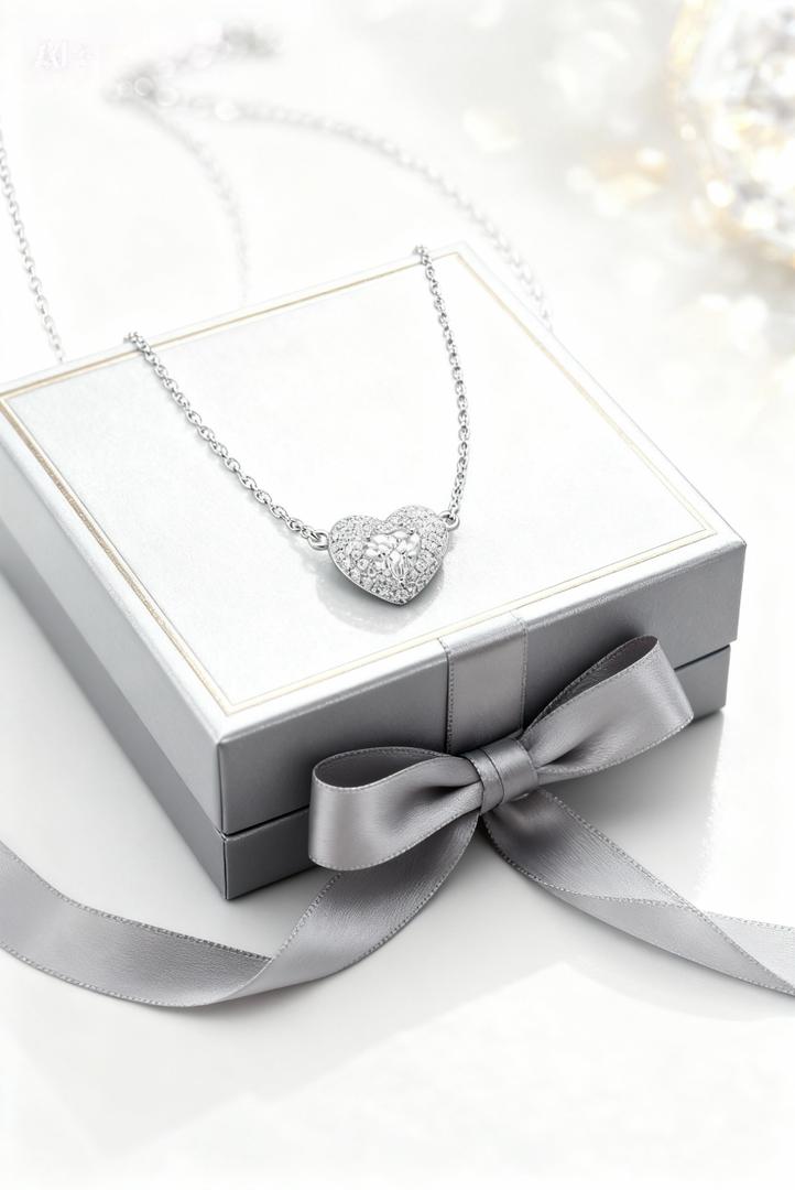 Collier Argent 925 Pendentif Cœur Pavé Zircons