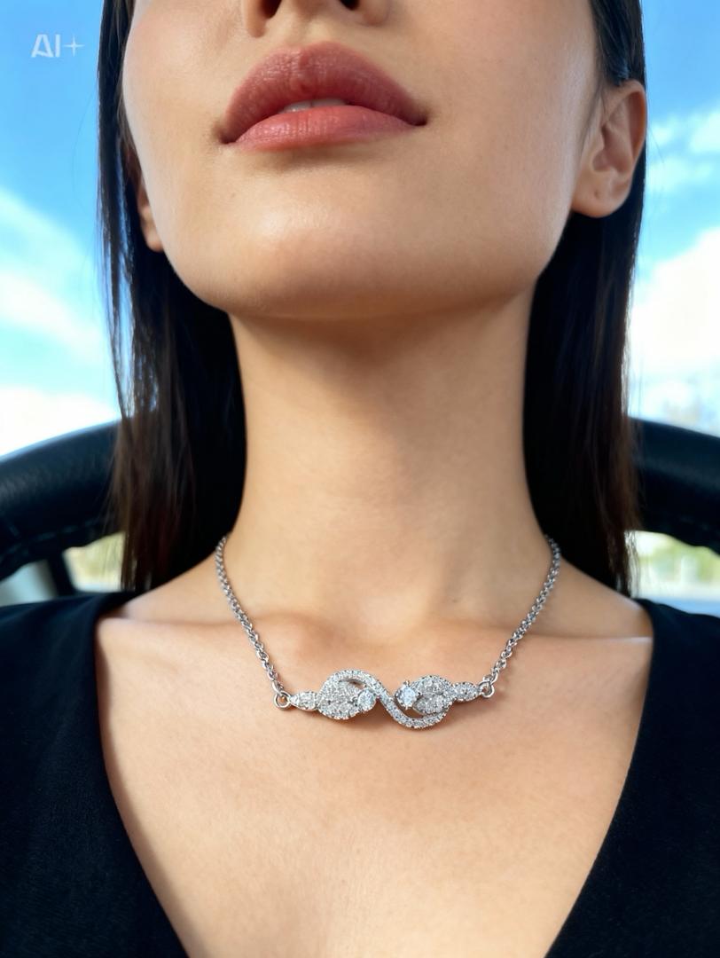 Collier Argent 925 Pendentif Infini Torsadé Zircons