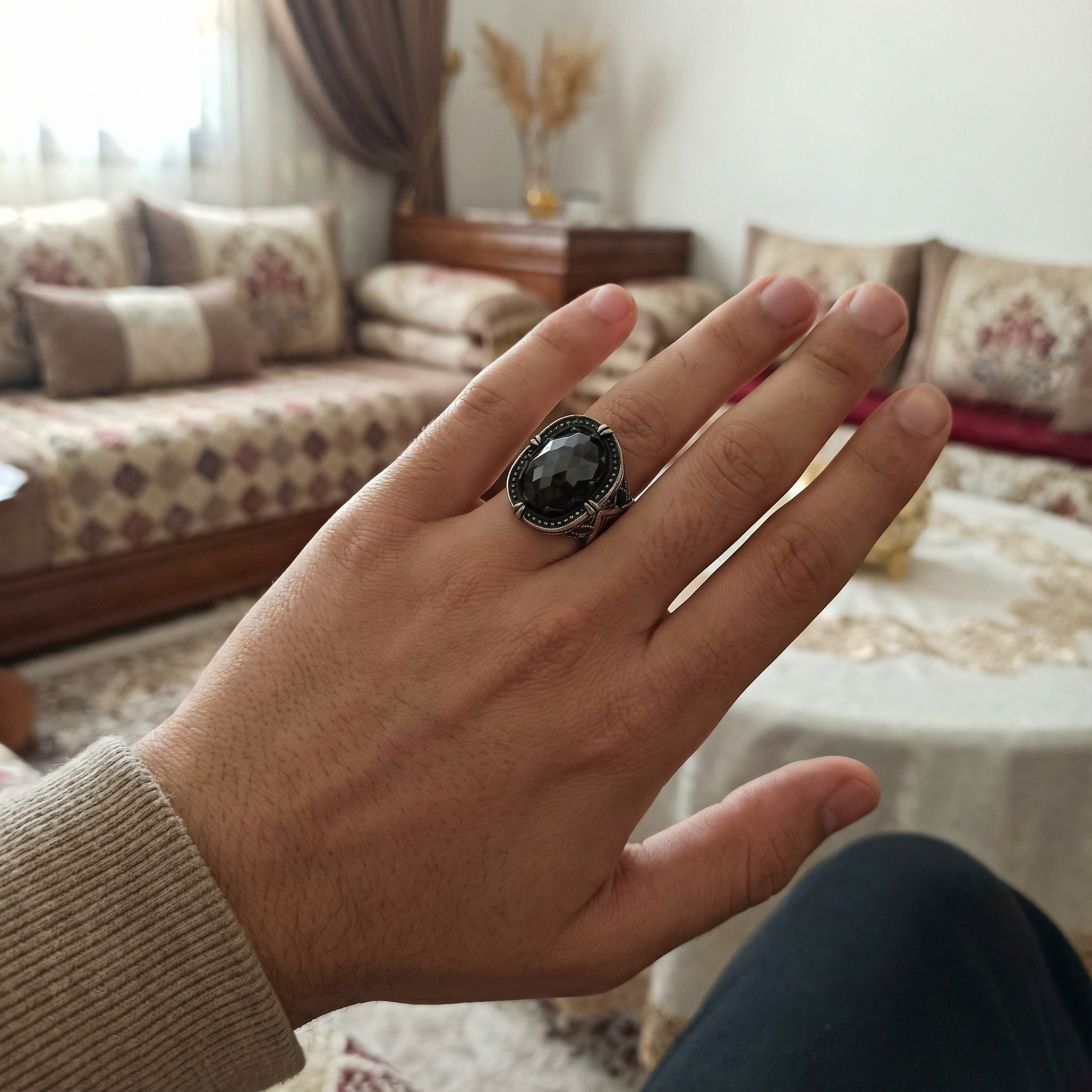 BAGUE HOMME ARGENT 925 PIERRE NOIRE ONYX - DESIGN OTTOMAN EXCLUSIF
